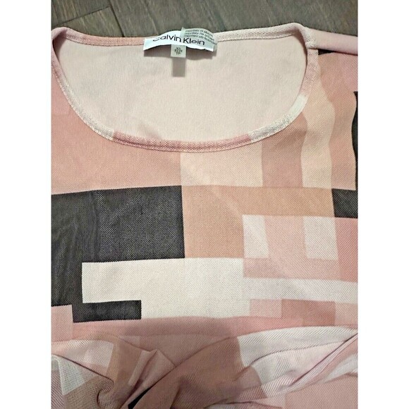 Calvin Klein Women's Printed Mesh Long Sleeve Top ruched and tied sides S - Picture 8 of 8